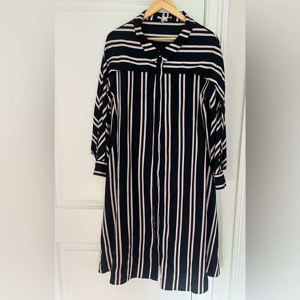 Maje Women's Black Raji Striped Shirt Dress Sz. 2 Dolman sleeves - Picture 3 of 9